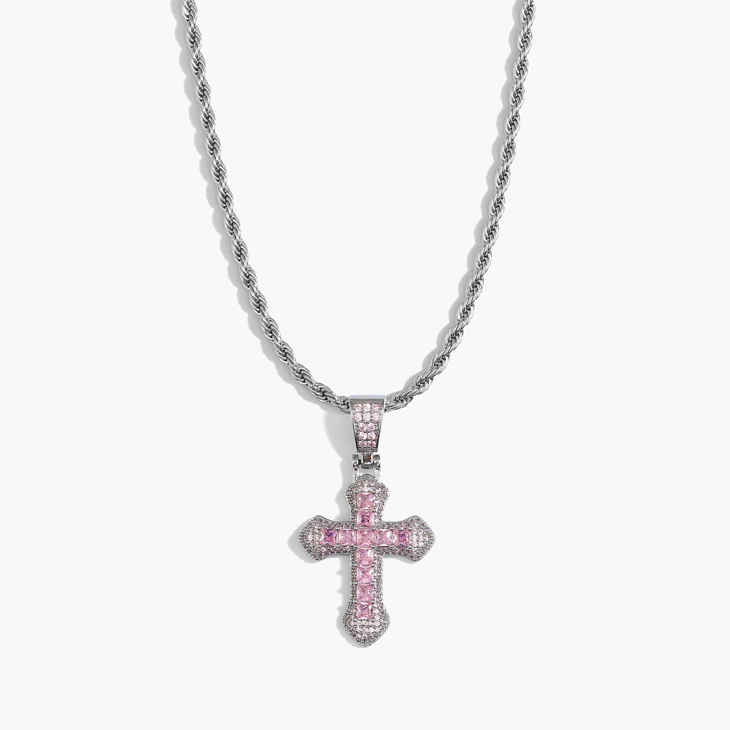 Set - 3mm - Kordelkette Kreuz - pink