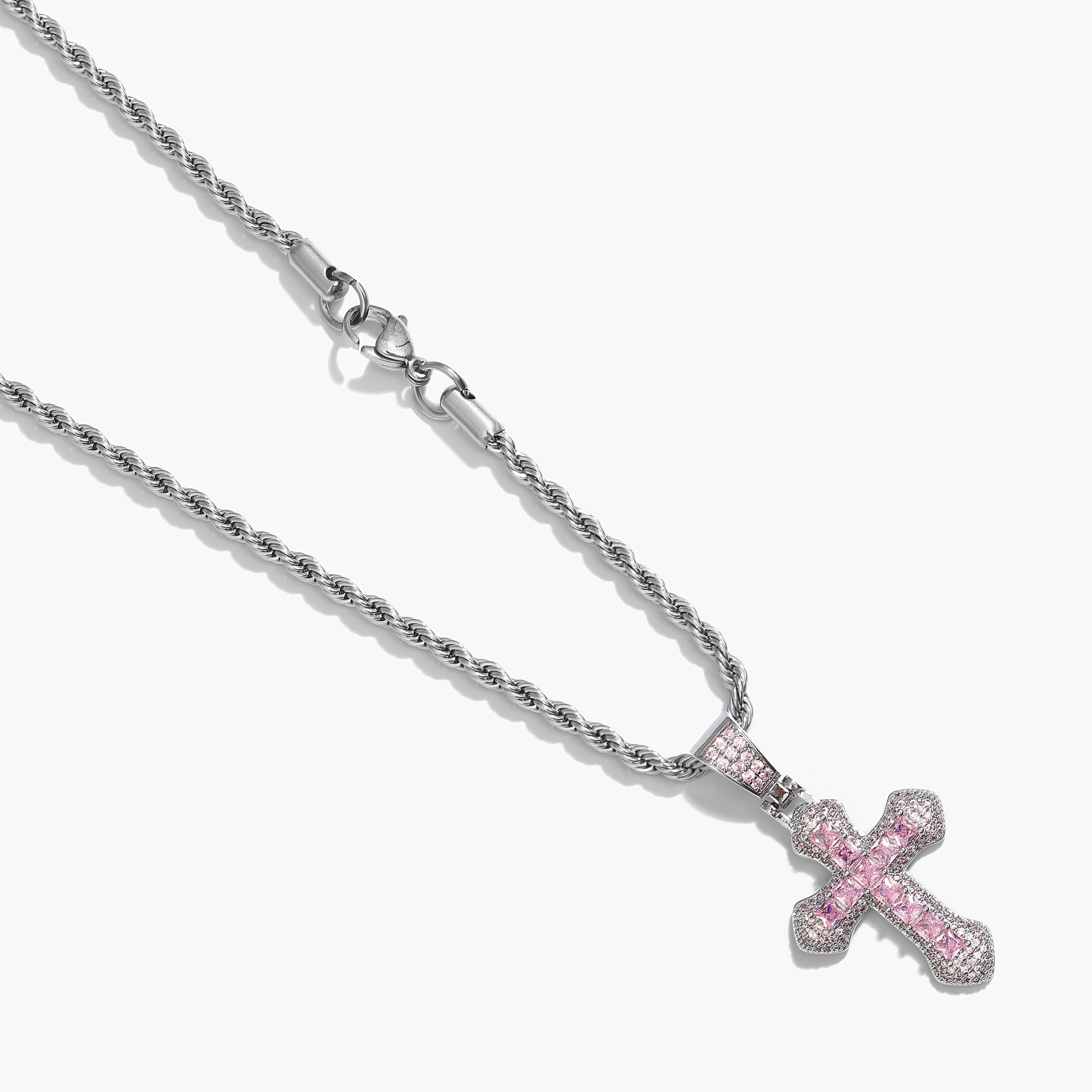 Set - 3mm - Kordelkette Kreuz - pink