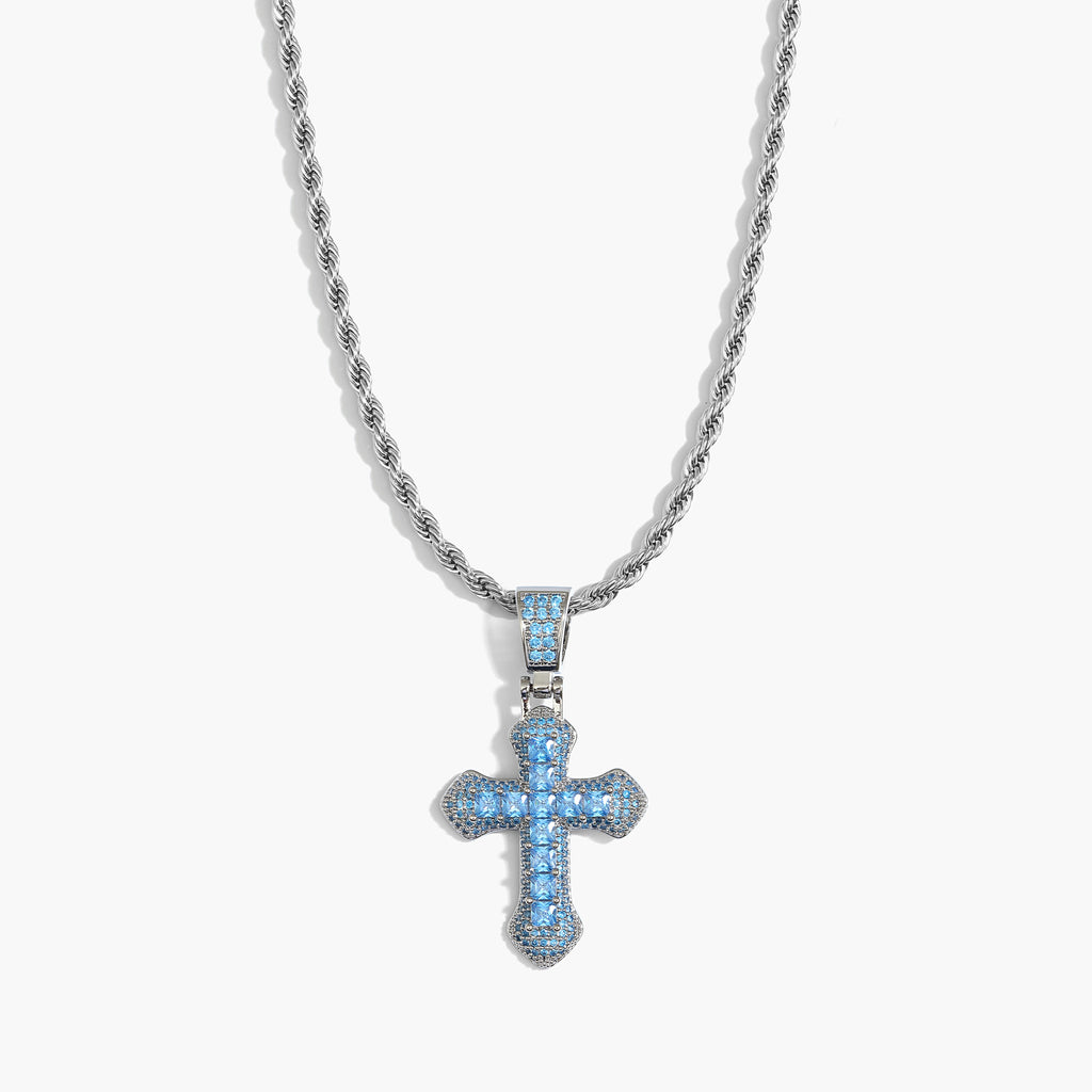Set - 3mm - Kordelkette Kreuz - blau