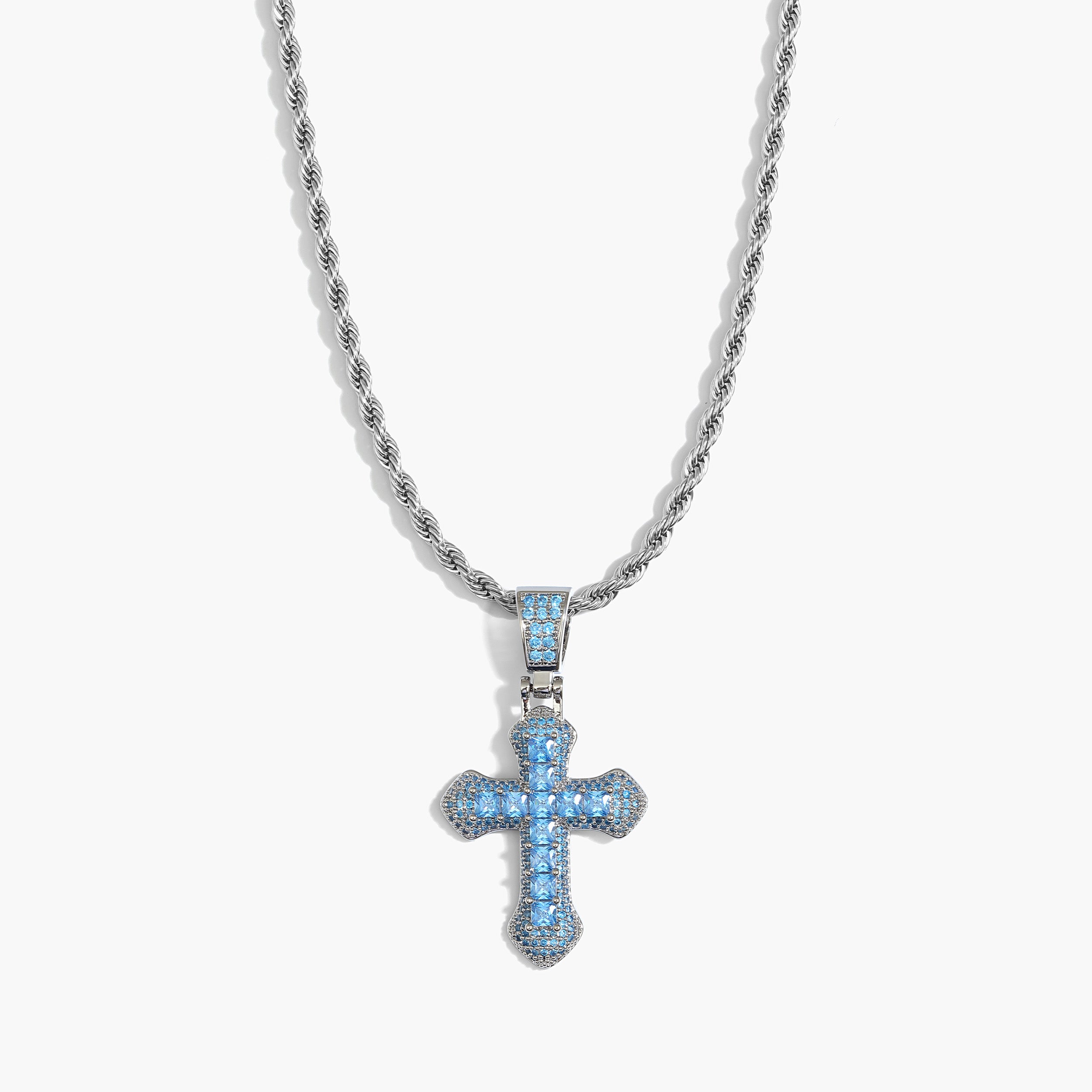 Set - 3mm - Kordelkette Kreuz - blau