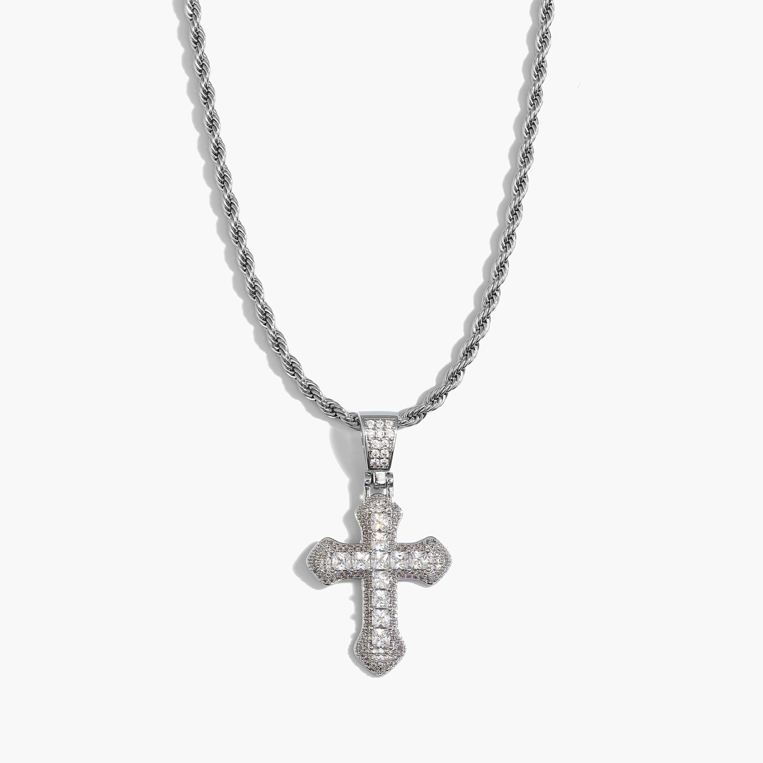 Set - 3mm - Kordelkette Kreuz - weiss