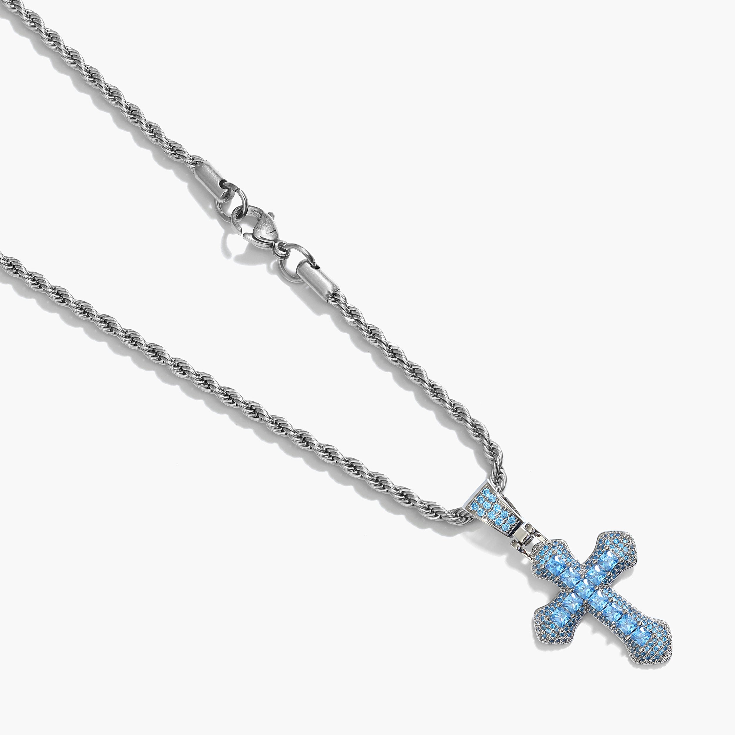 Set - 3mm - Kordelkette Kreuz - blau