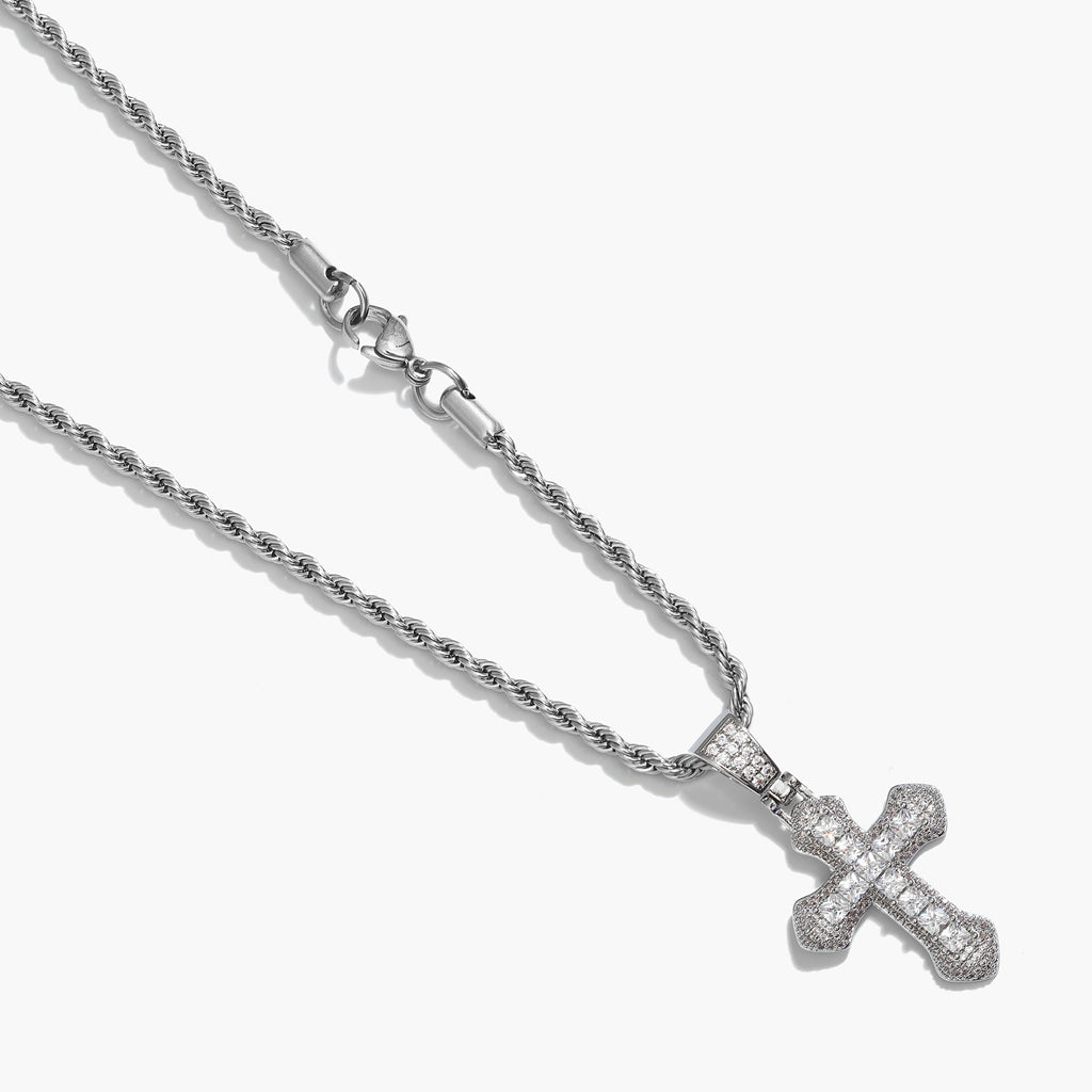 Set - 3mm - Kordelkette Kreuz - weiss