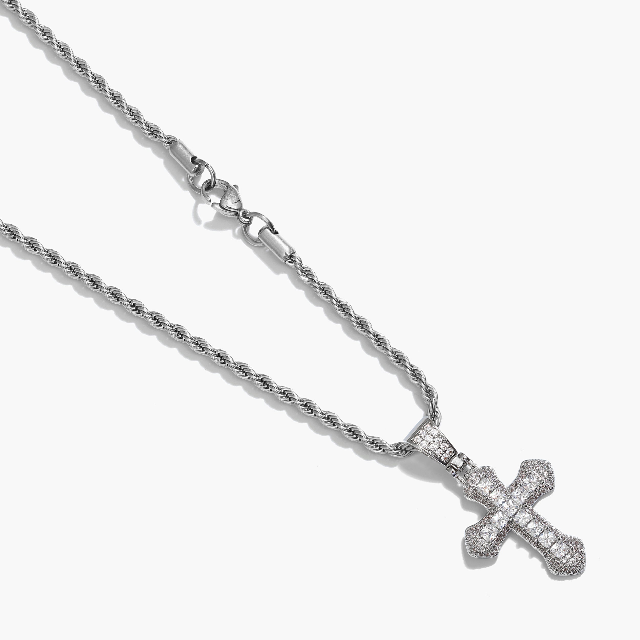 Set - 3mm - Kordelkette Kreuz - weiss